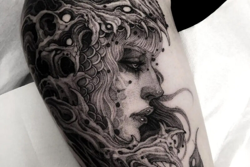 Illustrative arm tattoo by Francesco Bianco @f_bianco_