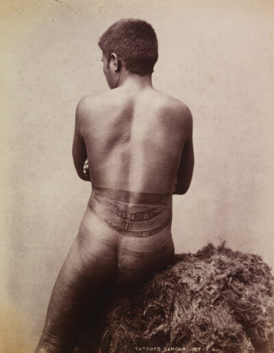 Tattooed Sāmoan c. 1900, photograph by Thomas Andrew. Museum of New Zealand Te Papa Tongarewa, O.005772