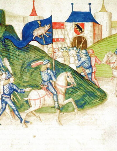 The Swiss Saubanner as depicted in the Berner Chronik (1480s) by Diebold Schilling.